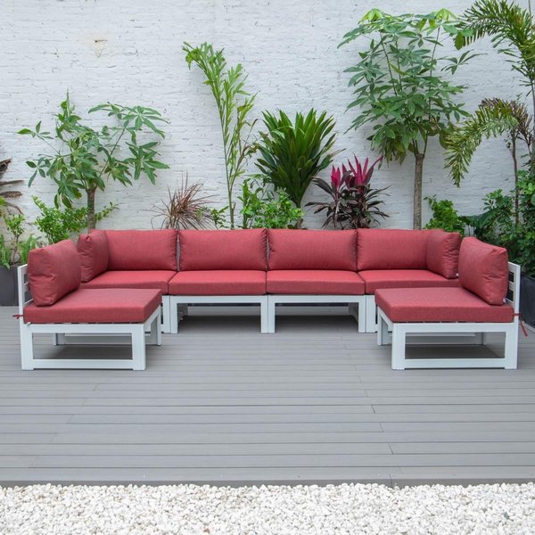 Patio Trasero Chelsea Patio Sectional for White Aluminum with Cushions, Red - 6 Piece PA2445277